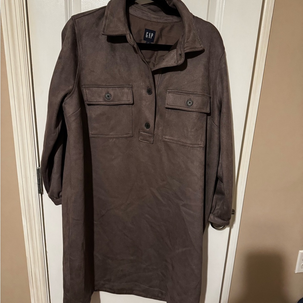 GAP Slate Suede Long Sleeve Shirt Dress